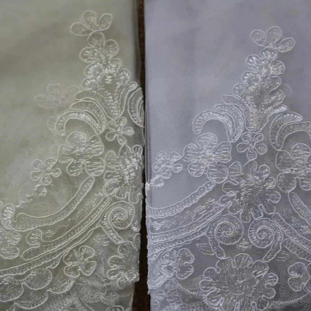 Cathedral Bridal Wedding Veil With Embroidered Floral Lace Edge and Comb